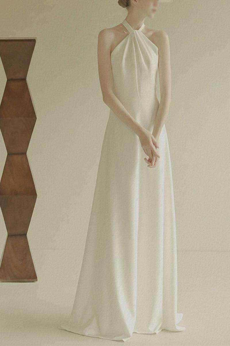 A-Line Sweep-Brush Train Acetate Satin Wedding Dress 655190338774 - COCOMELODY